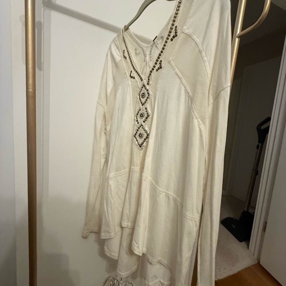 Free People Cream Mesh Top